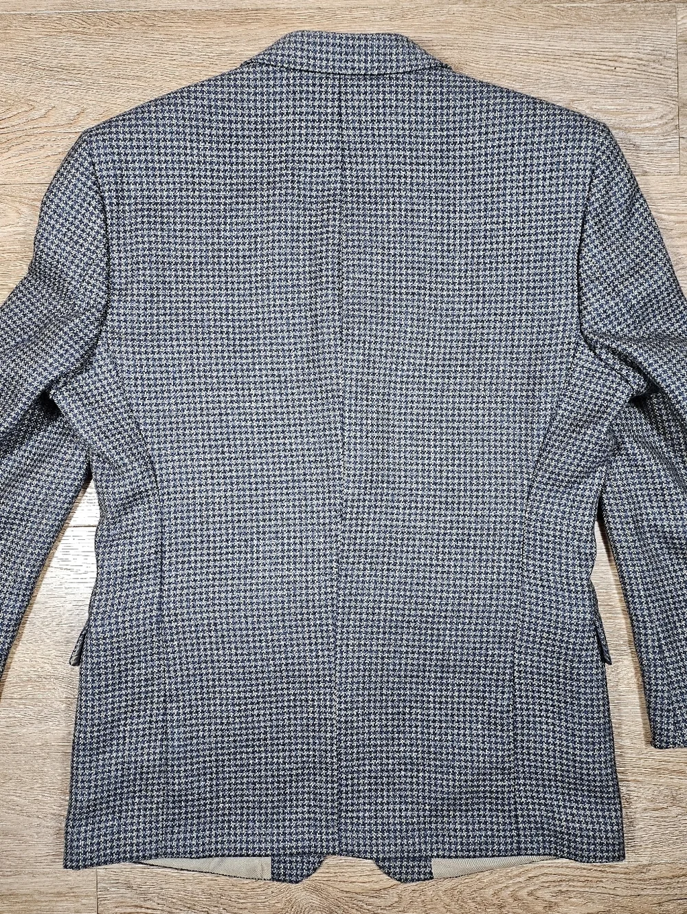 Vintage J Riggings 100% Wool Tweed Blue Tan Houndstooth Sport Coat Blazer 42R